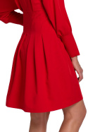 Sukienka mini rozkloszowana z długim rękawem dekolt V czerwona K087