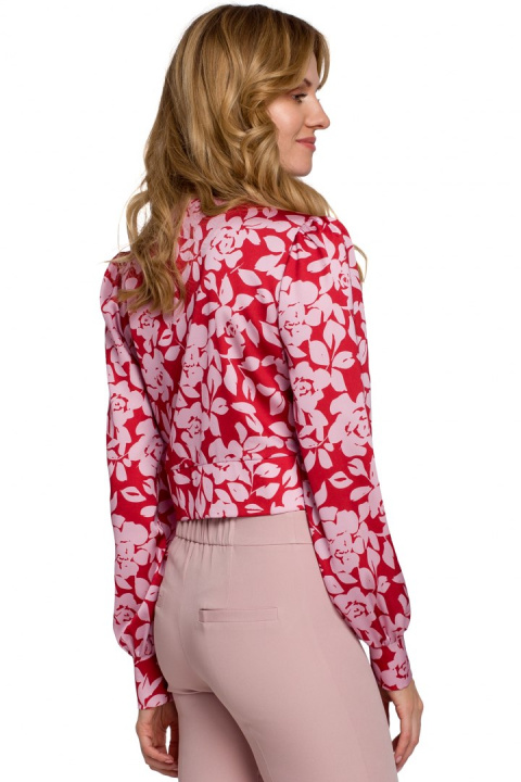 Elegancka bluzka damska na zakładkę w kwiaty długi rękaw m1 K088 Elegancka bluzka damska na zakładkę w kwiaty długi rękaw m1 K088
