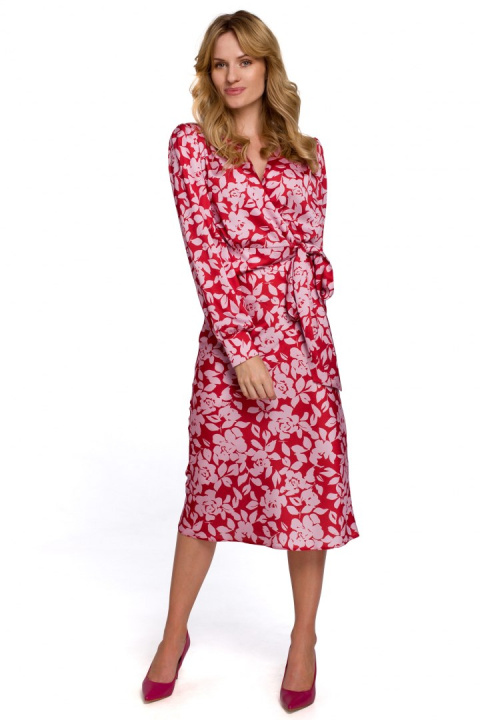 Elegancka bluzka damska na zakładkę w kwiaty długi rękaw m1 K088 Elegancka bluzka damska na zakładkę w kwiaty długi rękaw m1 K088