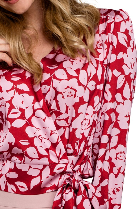 Elegancka bluzka damska na zakładkę w kwiaty długi rękaw m1 K088 Elegancka bluzka damska na zakładkę w kwiaty długi rękaw m1 K088