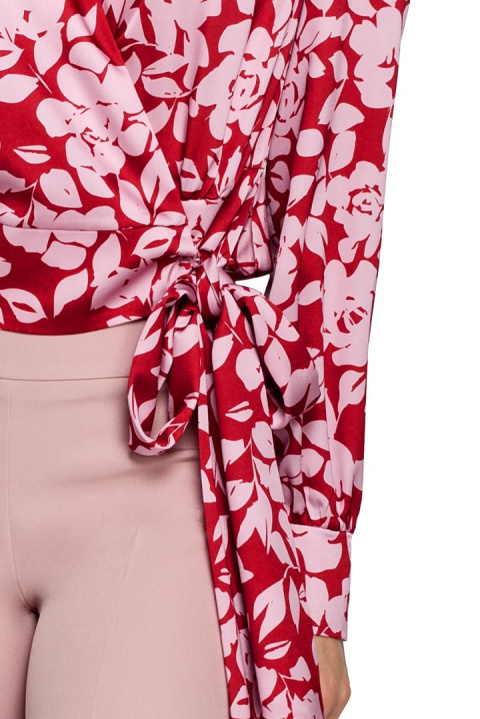Elegancka bluzka damska na zakładkę w kwiaty długi rękaw m1 K088 Elegancka bluzka damska na zakładkę w kwiaty długi rękaw m1 K088