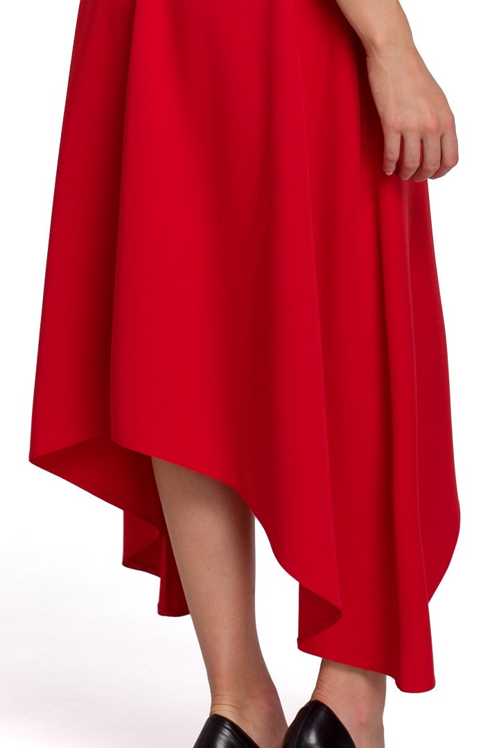 Sukienka midi asymetryczna z rękawem 3/4 i dekoltem V czerwona K086