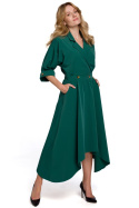Sukienka midi asymetryczna z rękawem 3/4 i dekoltem V zielona K086