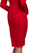 Sukienka dopasowana midi z marszczeniem i dekoltem V czerwona me547