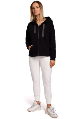 Bluza damska oversize dzianinowa z kapturem zasuwana czarna me550