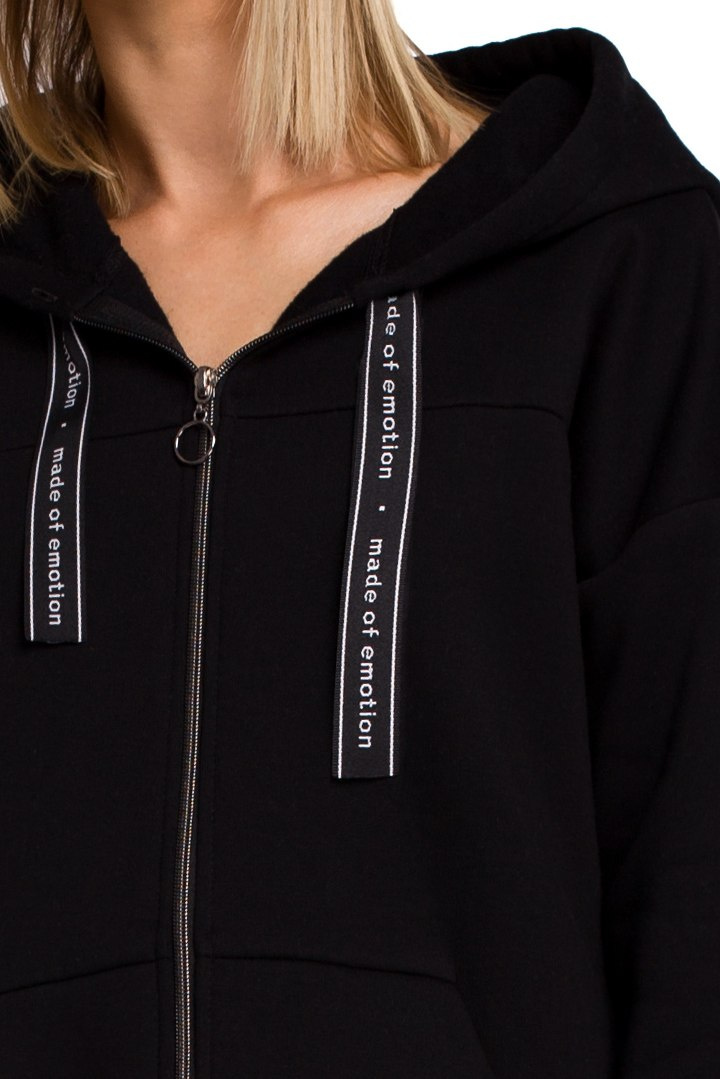 Bluza damska oversize dzianinowa z kapturem zasuwana czarna me550 Bluza damska oversize dzianinowa z kapturem zasuwana czarna me550