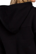 Bluza damska oversize dzianinowa z kapturem zasuwana czarna me550