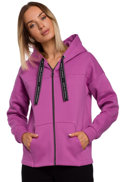 Bluza damska oversize dzianinowa z kapturem zasuwana lawendowa me550 Bluza damska oversize dzianinowa z kapturem zasuwana lawendowa me550