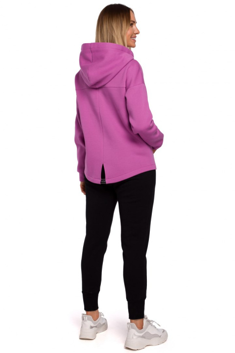 Bluza damska oversize dzianinowa z kapturem zasuwana lawendowa me550 Bluza damska oversize dzianinowa z kapturem zasuwana lawendowa me550