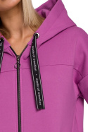 Bluza damska oversize dzianinowa z kapturem zasuwana lawendowa me550