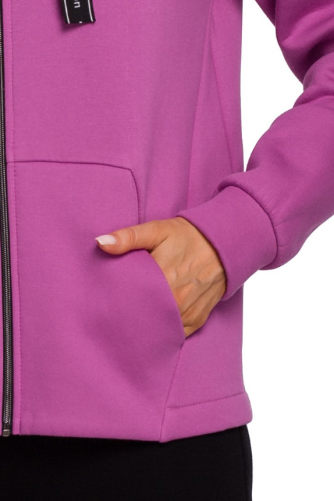 Bluza damska oversize dzianinowa z kapturem zasuwana lawendowa me550 Bluza damska oversize dzianinowa z kapturem zasuwana lawendowa me550