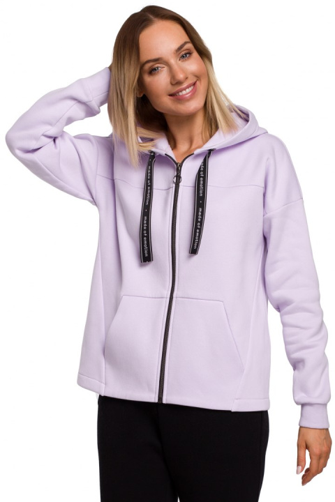 Bluza damska oversize dzianinowa z kapturem zasuwana liliowa me550 Bluza damska oversize dzianinowa z kapturem zasuwana liliowa me550