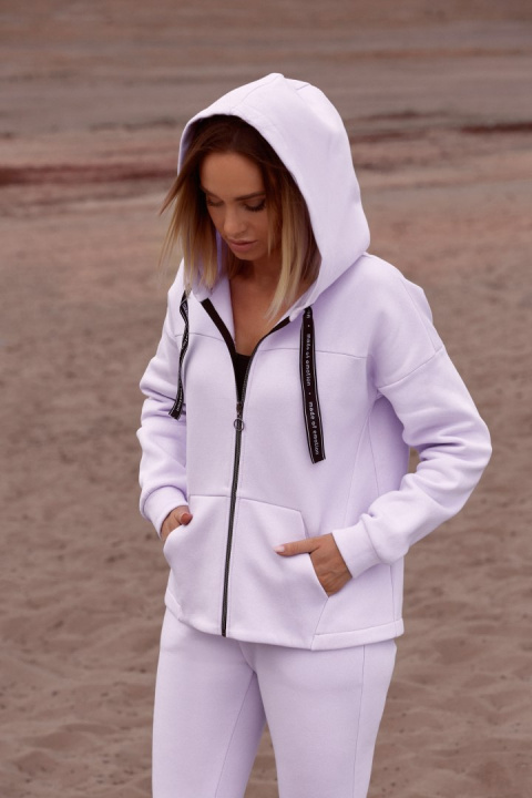 Bluza damska oversize dzianinowa z kapturem zasuwana liliowa me550 Bluza damska oversize dzianinowa z kapturem zasuwana liliowa me550