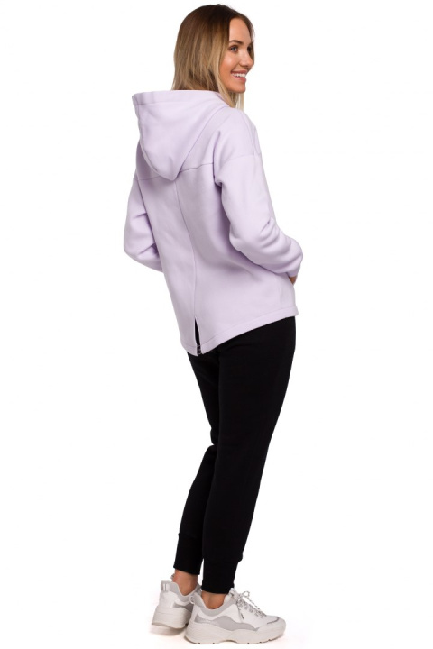 Bluza damska oversize dzianinowa z kapturem zasuwana liliowa me550 Bluza damska oversize dzianinowa z kapturem zasuwana liliowa me550