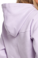 Bluza damska oversize dzianinowa z kapturem zasuwana liliowa me550