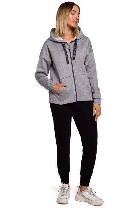 Bluza damska oversize dzianinowa z kapturem zasuwana stalowa me550 Bluza damska oversize dzianinowa z kapturem zasuwana stalowa me550