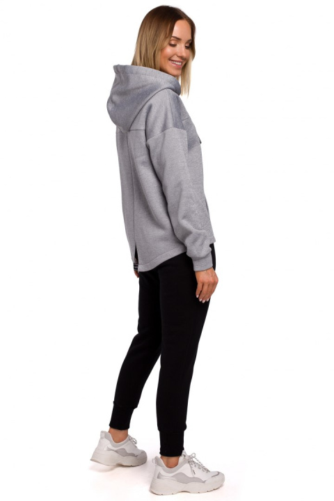 Bluza damska oversize dzianinowa z kapturem zasuwana stalowa me550 Bluza damska oversize dzianinowa z kapturem zasuwana stalowa me550