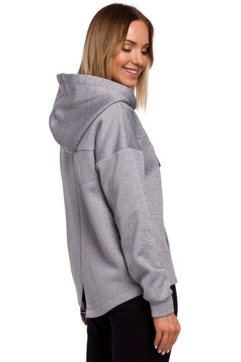 Bluza damska oversize dzianinowa z kapturem zasuwana stalowa me550 Bluza damska oversize dzianinowa z kapturem zasuwana stalowa me550