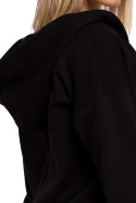 Bluza damska dresowa z kopertowym dekoltem i kapturem czarna me552