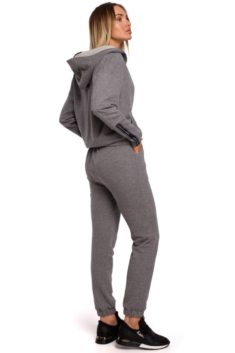 Bluza damska dresowa z kopertowym dekoltem i kapturem szara me552 Bluza damska dresowa z kopertowym dekoltem i kapturem szara me552