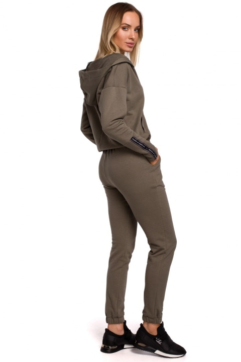 Bluza damska dresowa z kopertowym dekoltem i kapturem khaki me552 Bluza damska dresowa z kopertowym dekoltem i kapturem khaki me552