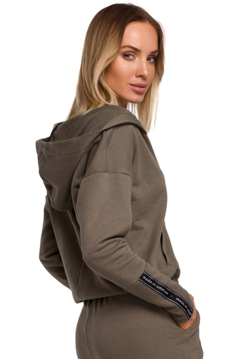 Bluza damska dresowa z kopertowym dekoltem i kapturem khaki me552 Bluza damska dresowa z kopertowym dekoltem i kapturem khaki me552