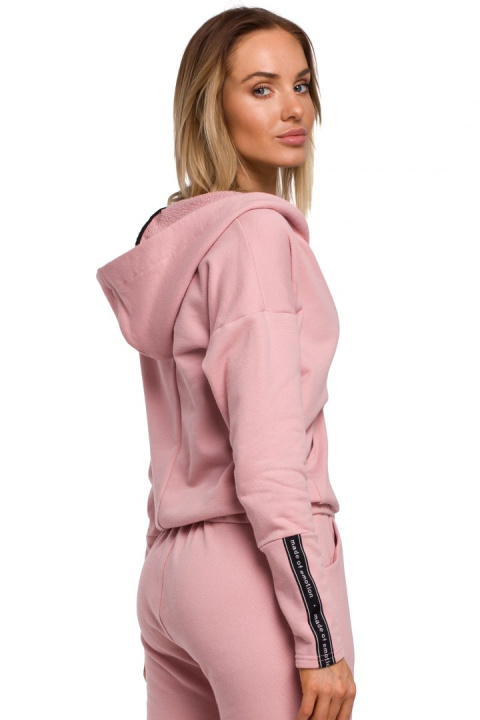 Bluza damska dresowa z kopertowym dekoltem i kapturem pudrowa me552 Bluza damska dresowa z kopertowym dekoltem i kapturem pudrowa me552