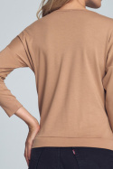 Krótka bluzka damska z wiskozy z rękawem 3/4 i dekoltem V beżowa M710