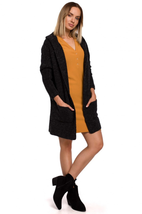 Kardigan damski oversize z kapturem i kieszeniami antracytowy me556 Kardigan damski oversize z kapturem i kieszeniami antracytowy me556