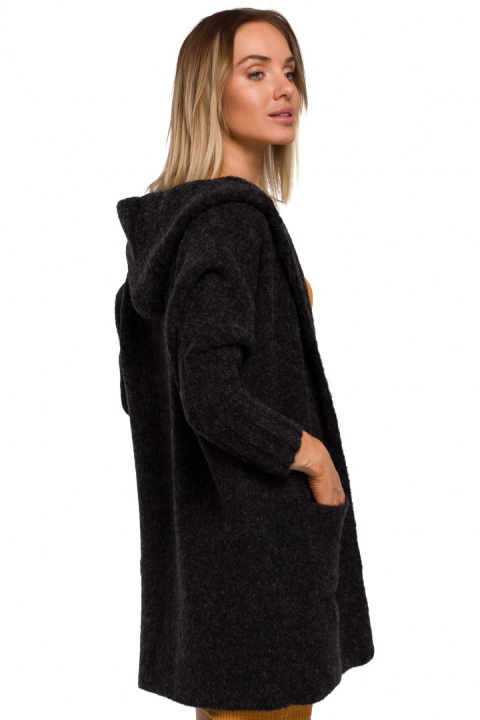 Kardigan damski oversize z kapturem i kieszeniami antracytowy me556 Kardigan damski oversize z kapturem i kieszeniami antracytowy me556