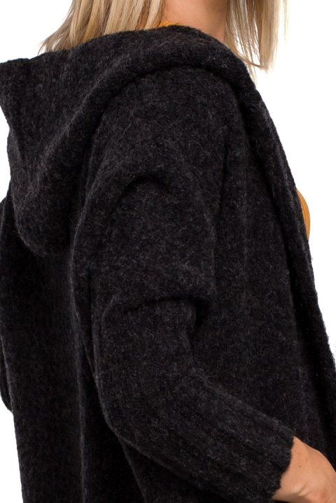 Kardigan damski oversize z kapturem i kieszeniami antracytowy me556 Kardigan damski oversize z kapturem i kieszeniami antracytowy me556