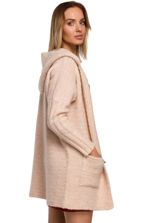 Kardigan damski oversize z kapturem i kieszeniami beżowy me556 Kardigan damski oversize z kapturem i kieszeniami beżowy me556