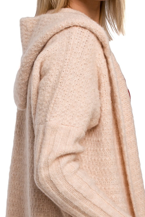 Kardigan damski oversize z kapturem i kieszeniami beżowy me556 Kardigan damski oversize z kapturem i kieszeniami beżowy me556