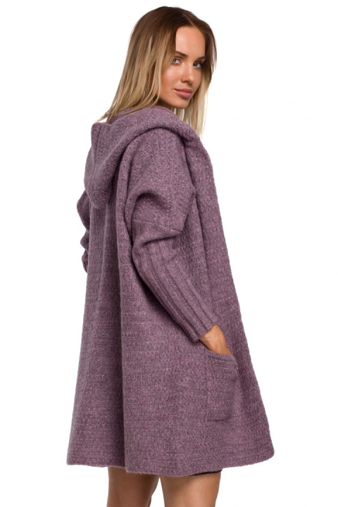 Kardigan damski oversize z kapturem i kieszeniami wrzosowy me556 Kardigan damski oversize z kapturem i kieszeniami wrzosowy me556