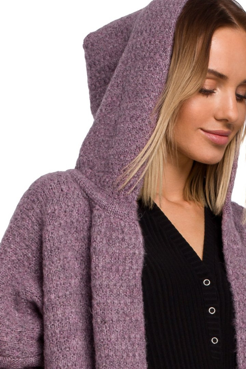Kardigan damski oversize z kapturem i kieszeniami wrzosowy me556 Kardigan damski oversize z kapturem i kieszeniami wrzosowy me556