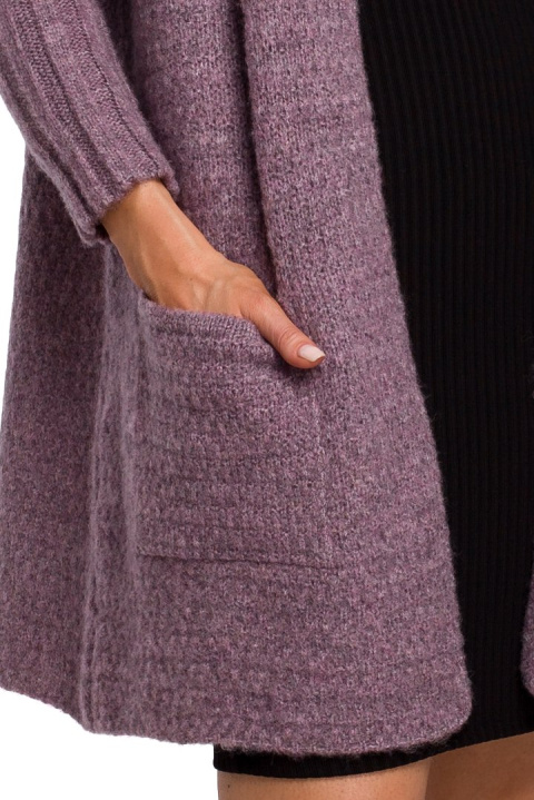 Kardigan damski oversize z kapturem i kieszeniami wrzosowy me556 Kardigan damski oversize z kapturem i kieszeniami wrzosowy me556