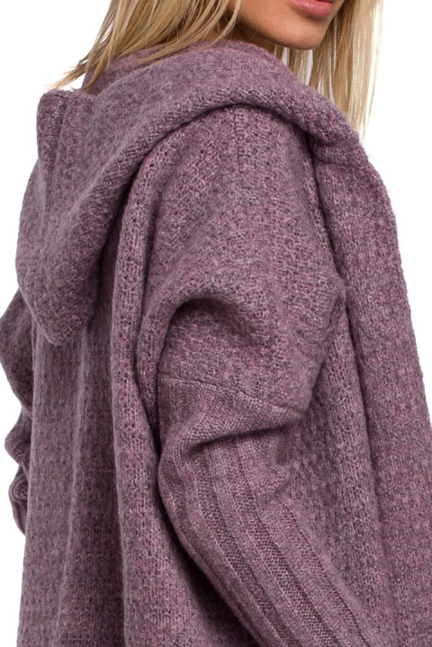 Kardigan damski oversize z kapturem i kieszeniami wrzosowy me556 Kardigan damski oversize z kapturem i kieszeniami wrzosowy me556