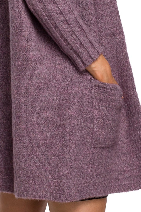 Kardigan damski oversize z kapturem i kieszeniami wrzosowy me556 Kardigan damski oversize z kapturem i kieszeniami wrzosowy me556