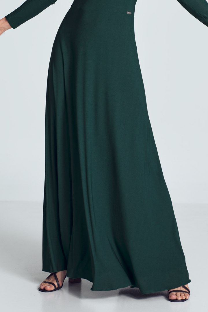 Sukienka maxi z długim rękawem i odkrytymi ramionami zielona M707