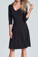 Sukienka rozkloszowana midi wiskozowa z dekoltem V czarna M709