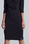 Sukienka dopasowana midi wiskozowa z kopertowym dekoltem czarna M715