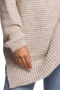 Sweter damski gruby oversize z golfem i ściągaczem beżowy BK047