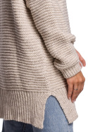 Sweter damski gruby oversize z golfem i ściągaczem beżowy BK047