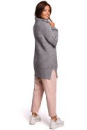Sweter damski gruby oversize z golfem i ściągaczem szary BK047