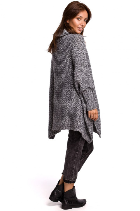 Sweter damski ponczo peleryna oversize z golfem antracytowy BK049 Sweter damski ponczo peleryna oversize z golfem antracytowy BK049