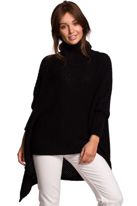 Sweter damski ponczo peleryna oversize z golfem czarny BK049 Sweter damski ponczo peleryna oversize z golfem czarny BK049