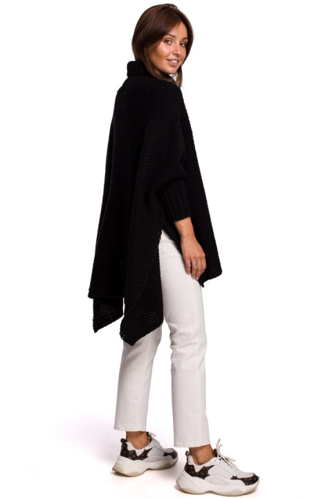 Sweter damski ponczo peleryna oversize z golfem czarny BK049 Sweter damski ponczo peleryna oversize z golfem czarny BK049