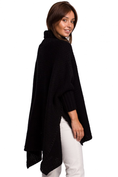 Sweter damski ponczo peleryna oversize z golfem czarny BK049 Sweter damski ponczo peleryna oversize z golfem czarny BK049