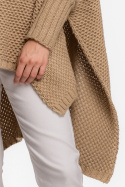 Sweter damski ponczo peleryna oversize z golfem kamelowy BK049
