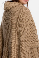 Sweter damski ponczo peleryna oversize z golfem kamelowy BK049